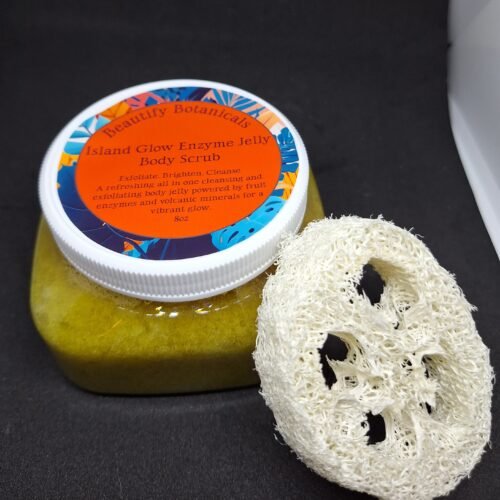 Island Glow Enzyme Jelly Body Scrub with natural loofah 8oz
