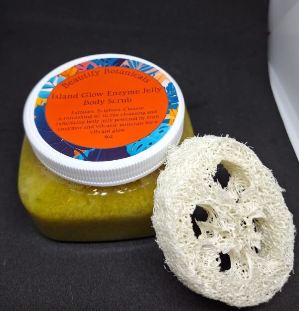 Island Glow Enzyme Jelly Body Scrub with natural loofah 8oz